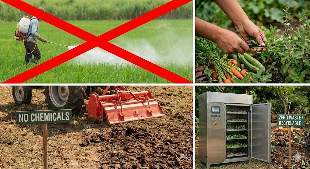 A close-up of hands holding rich, dark compost soil.