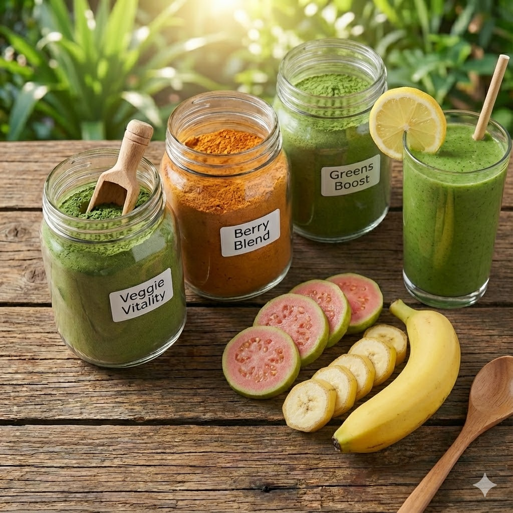 Vitality Boost - Nutritious smoothie mixes for varied body needs and tastes, giving quick healthy greens. from The Chaitanya Group organic products