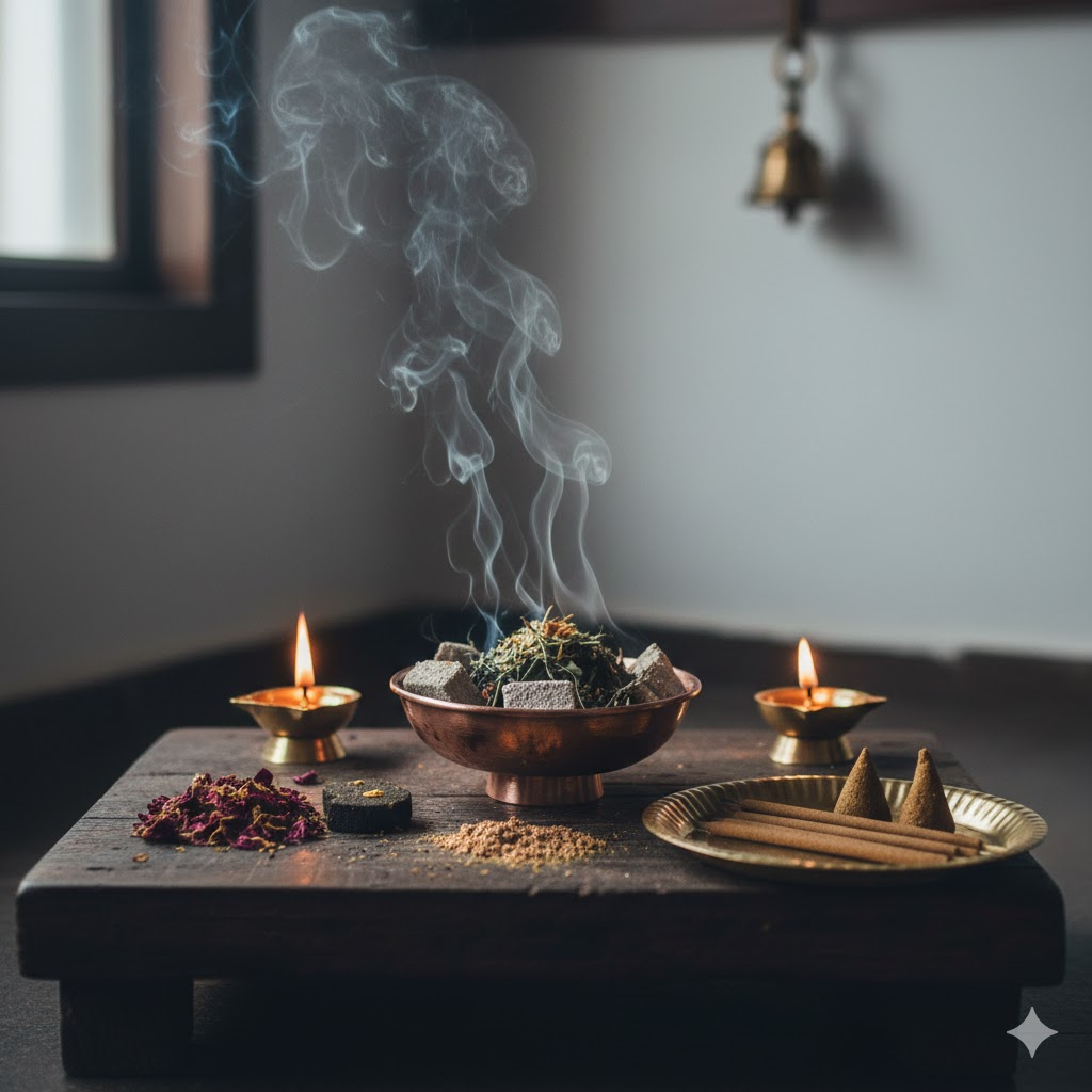 Śuddhāhuti - Sacred Flames - Burn the sacred, ecofriendly & traditional Homa to enhance the ambience with purity and goodness of Sacred cow dung & Ayurvedic herbs & richness of Rose & Chandan from The Chaitanya Group organic products